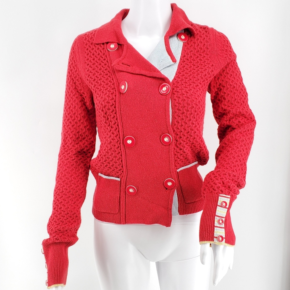 Anthropologie Sparrow Red Button Up Sweater XS